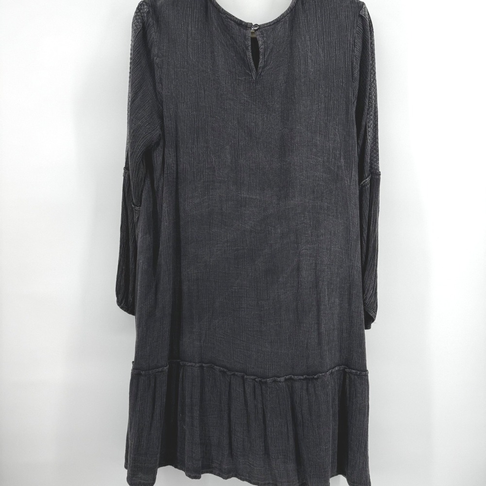 Kings Road XL Washed Gray Crochet Lace Boho Babydoll Tiered Rayon Dress Long Slv - Picture 12 of 15